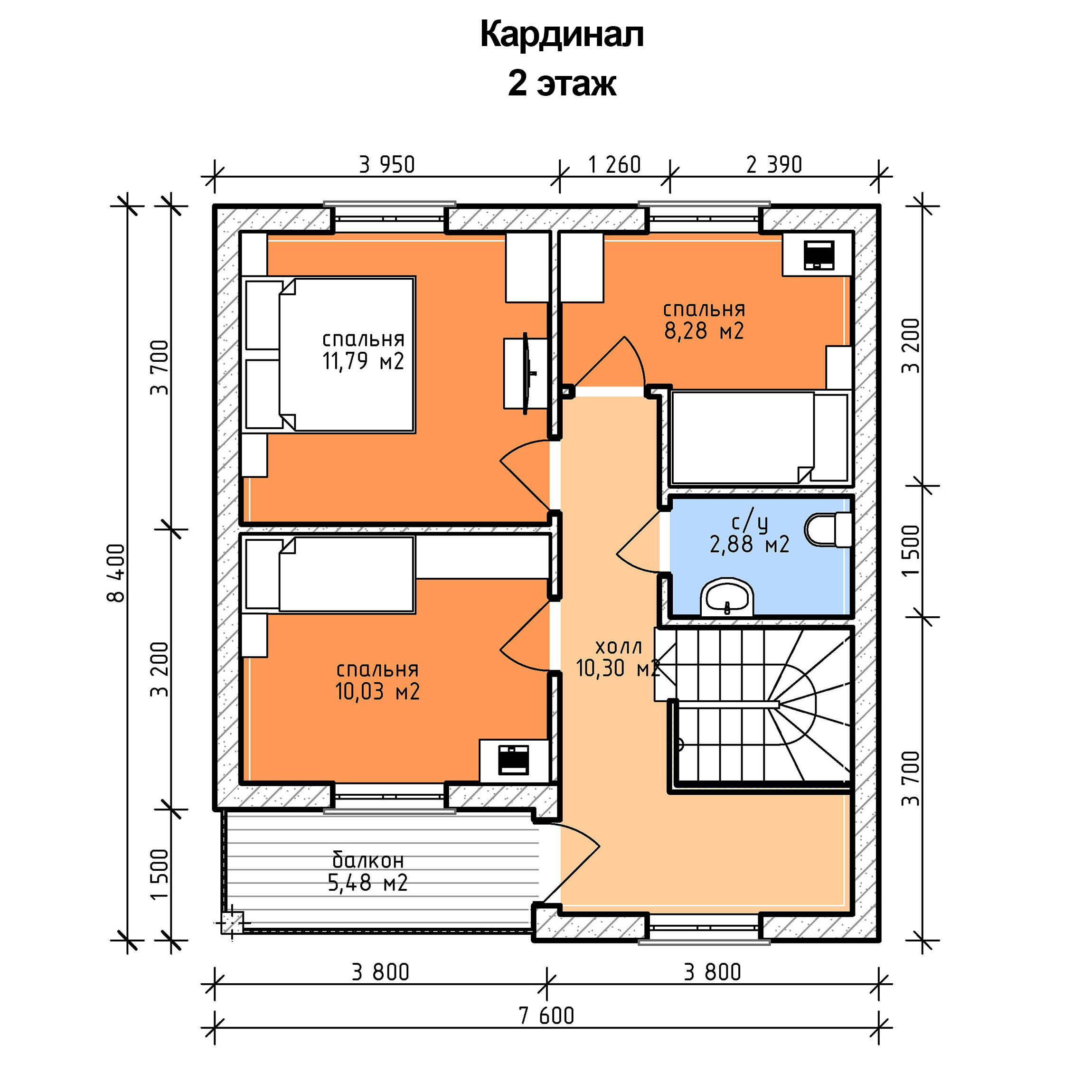 Дом из кирпича по проекту «Кардинал», 7,6х8,4 площадью 116,72 м2 по цене  3608500 руб. в Нижнем Новгороде